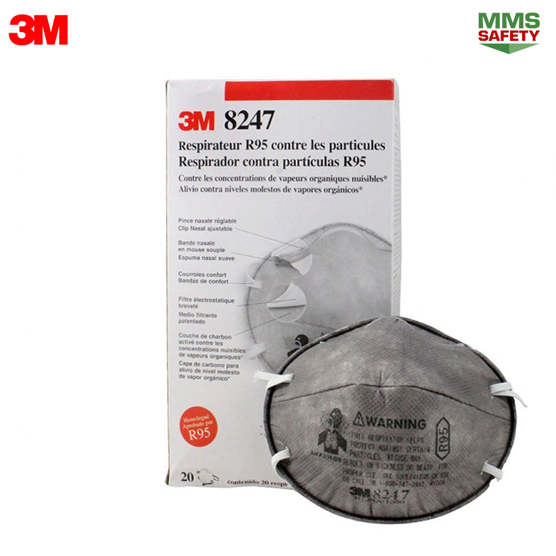 3M : 8247 หน้ากากป้องกันสารเคมี มาตรฐาน R95 20ชิ้น/กล่อง
