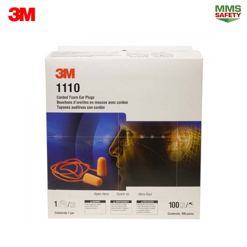 3M : 1110 ปลั๊กอุดหูลดเสียง (Earplug) ลดเสียง มีสาย 1 กล่อง (100คู่/กล่อง) - Image 2