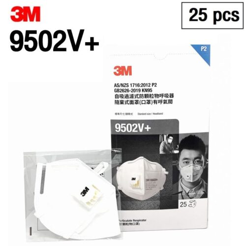 3M : 9502V+ หน้ากากป้องกัน ฝุ่น ละออง แบบพับได้ มีวาล์ว สายคาดศีรษะ, P2, 25ชิ้น/กล่อง, 10 กล่อง/ลัง
