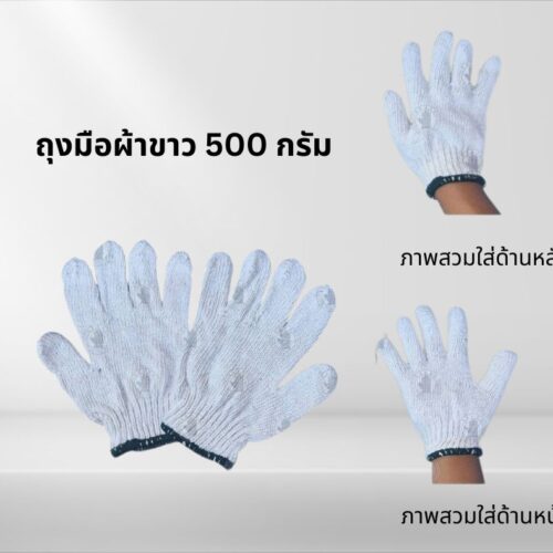 ถุงมือผ้าขาว 500 กรัม รุ่นZW05 (1 โหล 12 คู่)