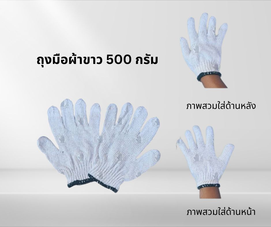 ถุงมือผ้าขาว 500 กรัม รุ่นZW05 (1 โหล 12 คู่)
