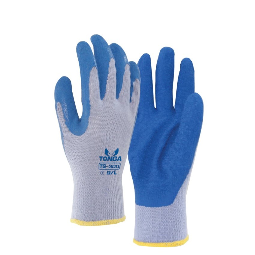 TG300 ถุงมือคอตต้อนเทาเคลือบยางน้ำเงิน ไซส์ M/L