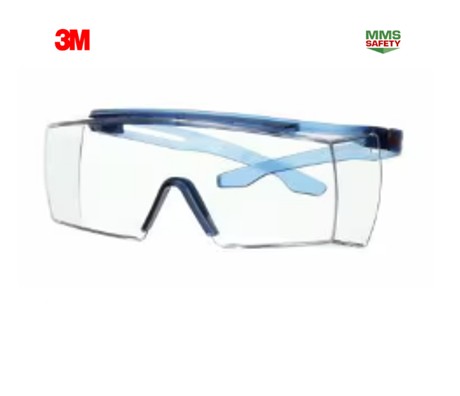 3M : SF3702ASGAF แว่นตานิรภัยครอบแว่นสายตา กรอบสีฟ้า เลนส์เทา
