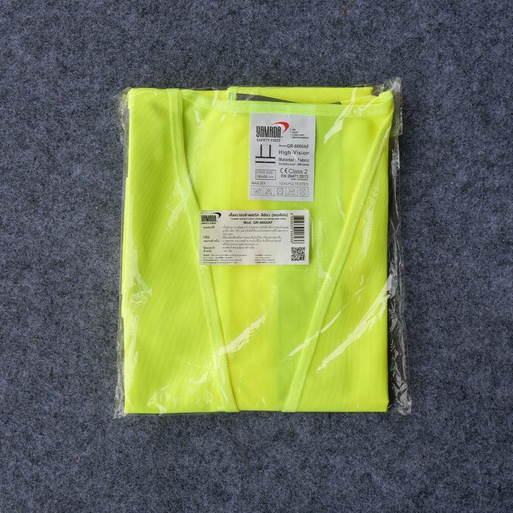เสื้อจราจรผ้าแฟบริค รุ่น GR-6666AF สีเขียว แถบสีเงิน YAMADA - Image 3