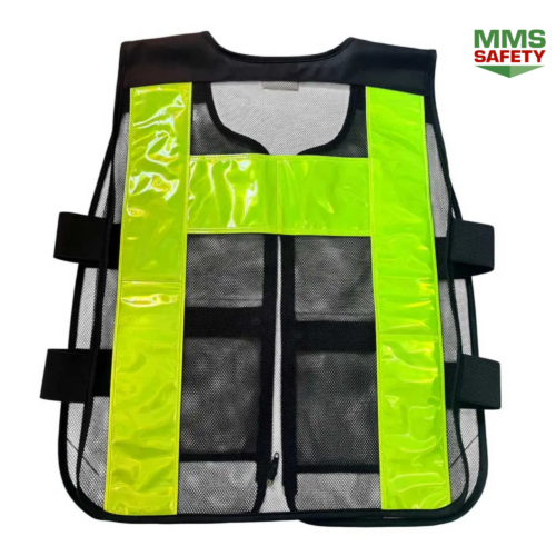 Alternative view of เสื้อกั๊กสะท้อนแสงเขียวตาข่ายดำ มีซิป