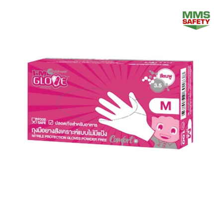 I'M GLOVE ถุงมือไนไตรล์แบบไม่มีแป้ง เนื้อนุ่ม 3.5 กรัม S/ M/L ชมพู กล่อง 100 ชิ้น